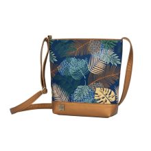 Atina válltáska maxi sötét bronz/kék levélminta