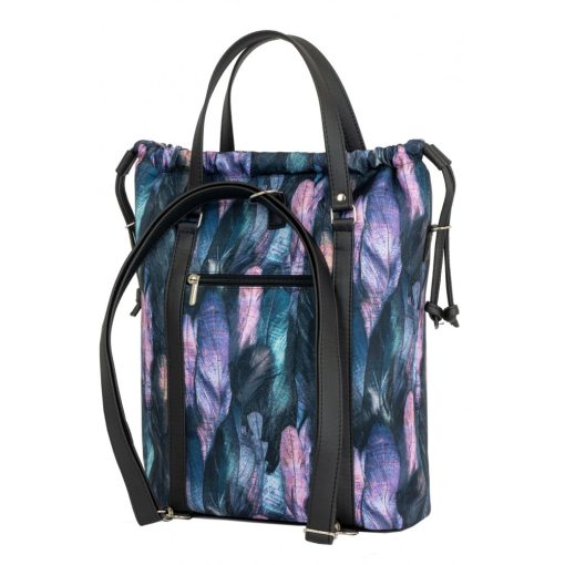 Bora 3 az 1-ben Maxi (hátizsák, kézitáska, válltáska) fekete/lila tollas