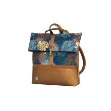 Ilka roll 2 az 1-ben háti- és válltáska sötét bronz/kék levélminta