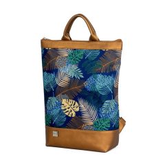   Zoé Notebook (hátizsák és kézitáska) sötét bronz/kék levélminta