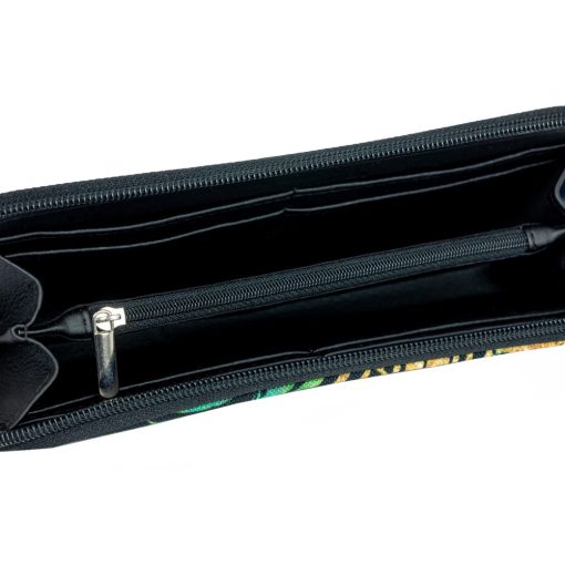 Elin pénztárca maxi fekete/arany zöld leveles