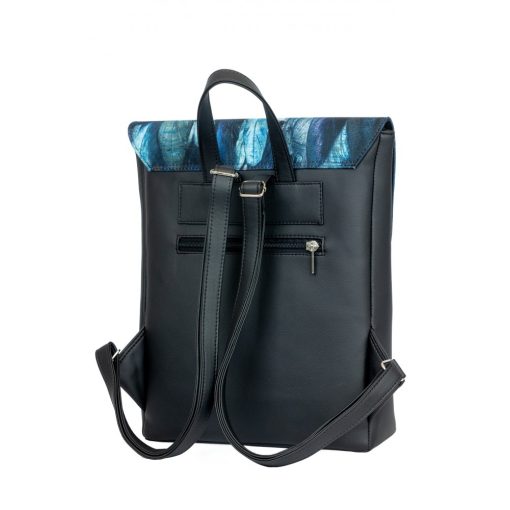 Inez fedeleles hátizsák mini fekete/kék tollas