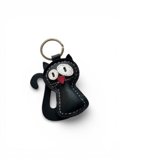 Cica figurás bőr kulcstartó