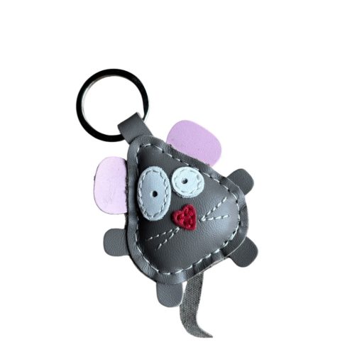 Egér figurás bőr kulcstartó